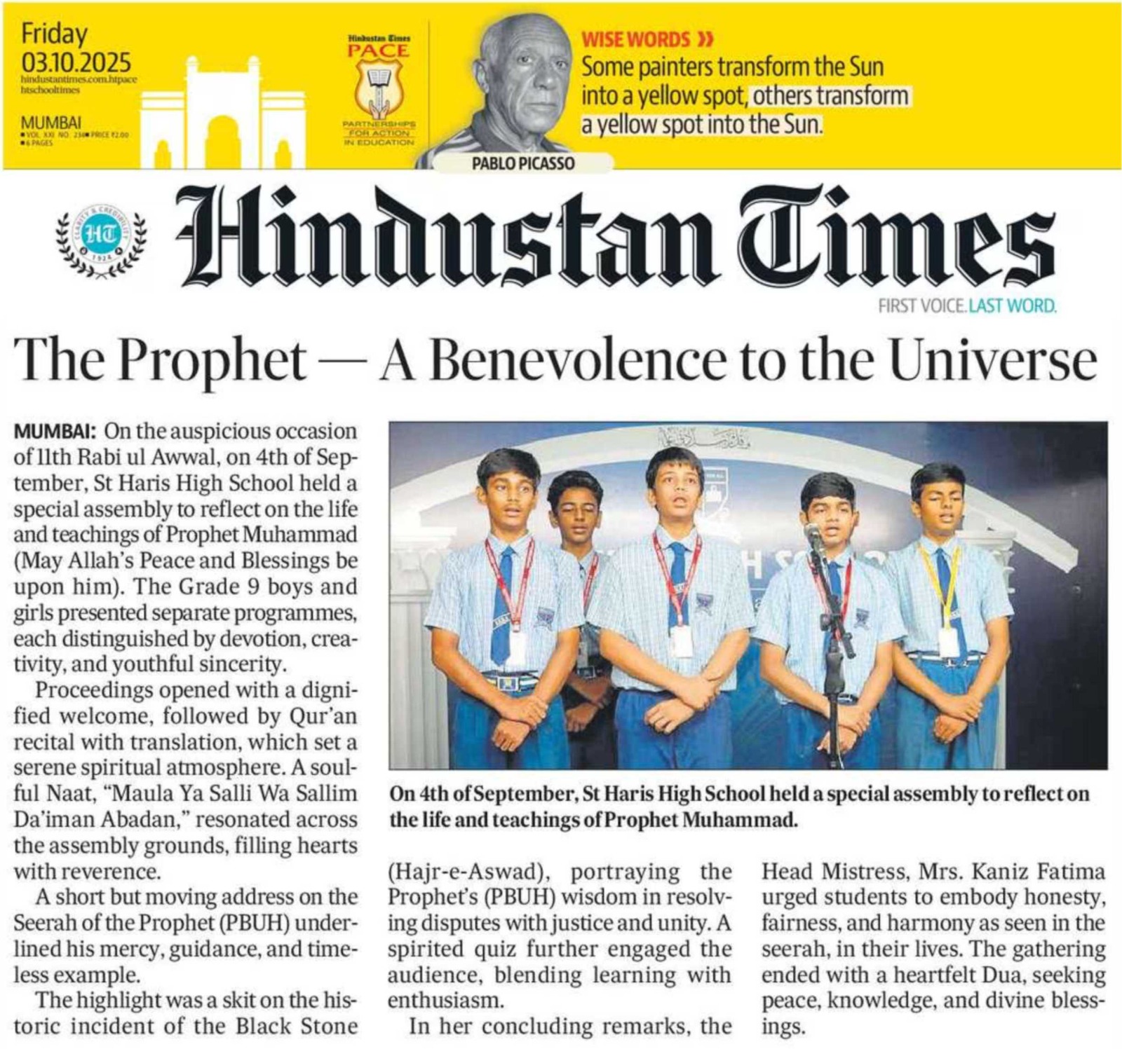 The Prophet Muhammad’s Teachings Celebrated at St Haris High School: A Lesson in Benevolence and Unity